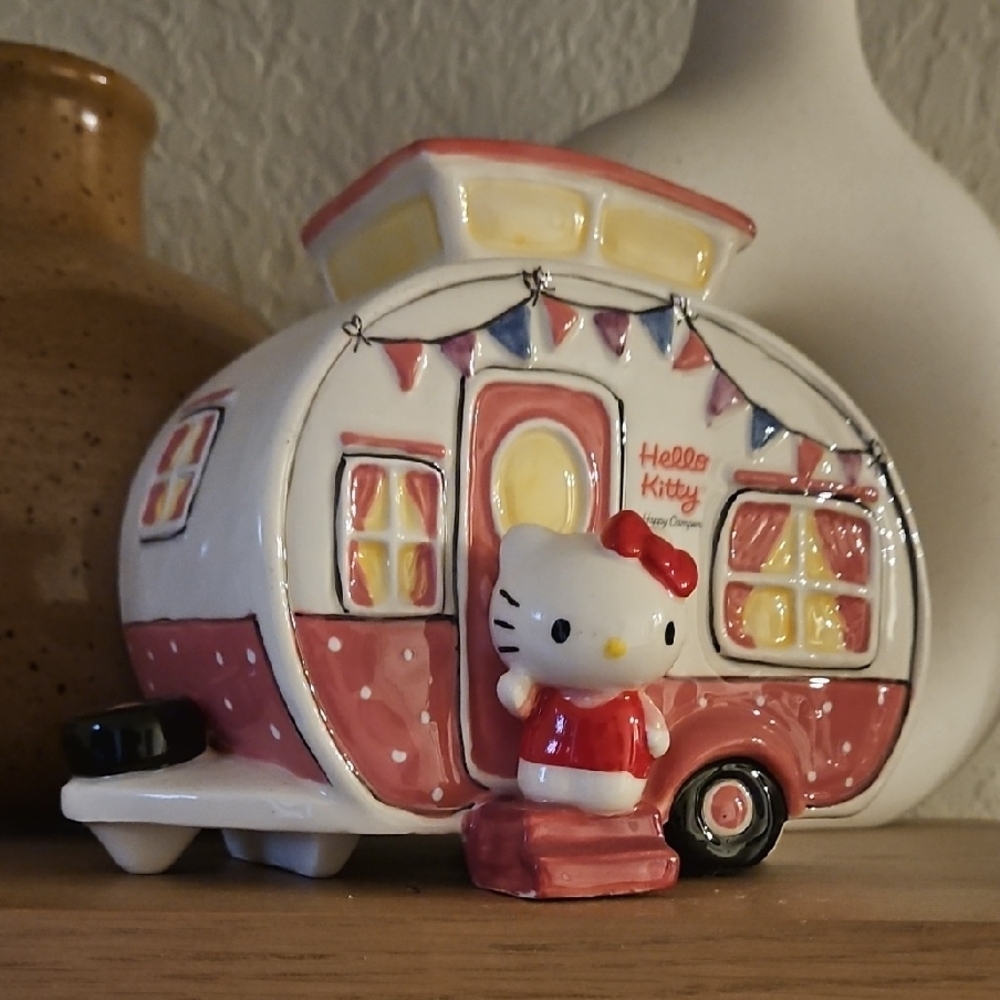 Hello Kitty Pink and White Camper Figurine with Red Accents
